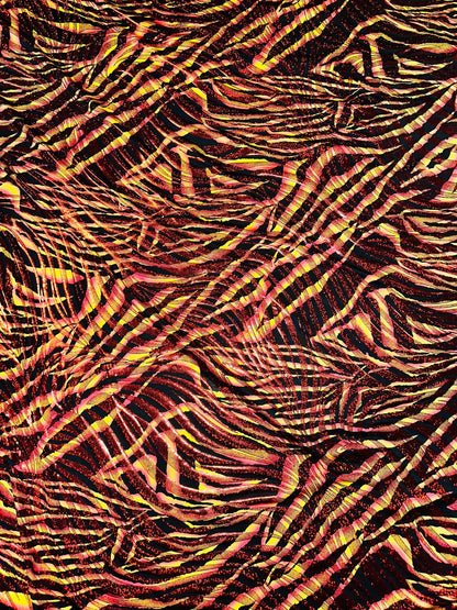 New Abstract Tiger design hologram metallic nylon spandex 4-way stretch 58/60” Sold by the YD.