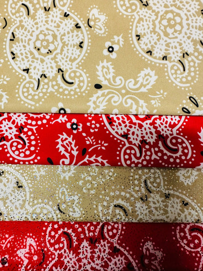 Luxury Bandana paisley design with foil and without foil best quality of nylon spandex ;-way stretch 58/60” Sold by the YD.