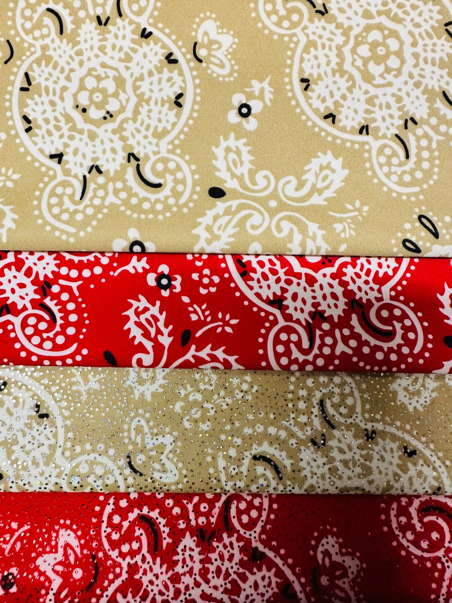 Luxury Bandana paisley design with foil and without foil best quality of nylon spandex ;-way stretch 58/60” Sold by the YD.