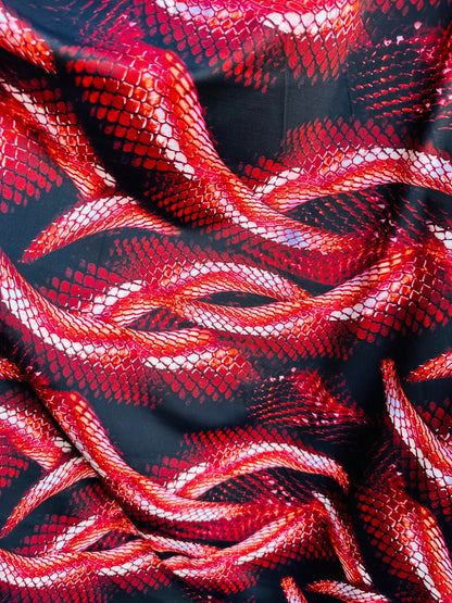 Anaconda Amazon design exotic snake print on great quality of nylon spandex 4-way stretch 58/60” Sold by the YD. Ships worldwide