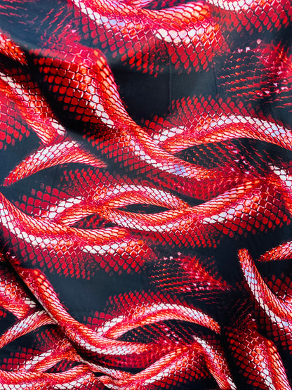 Anaconda Amazon design exotic snake print on great quality of nylon spandex 4-way stretch 58/60” Sold by the YD. Ships worldwide