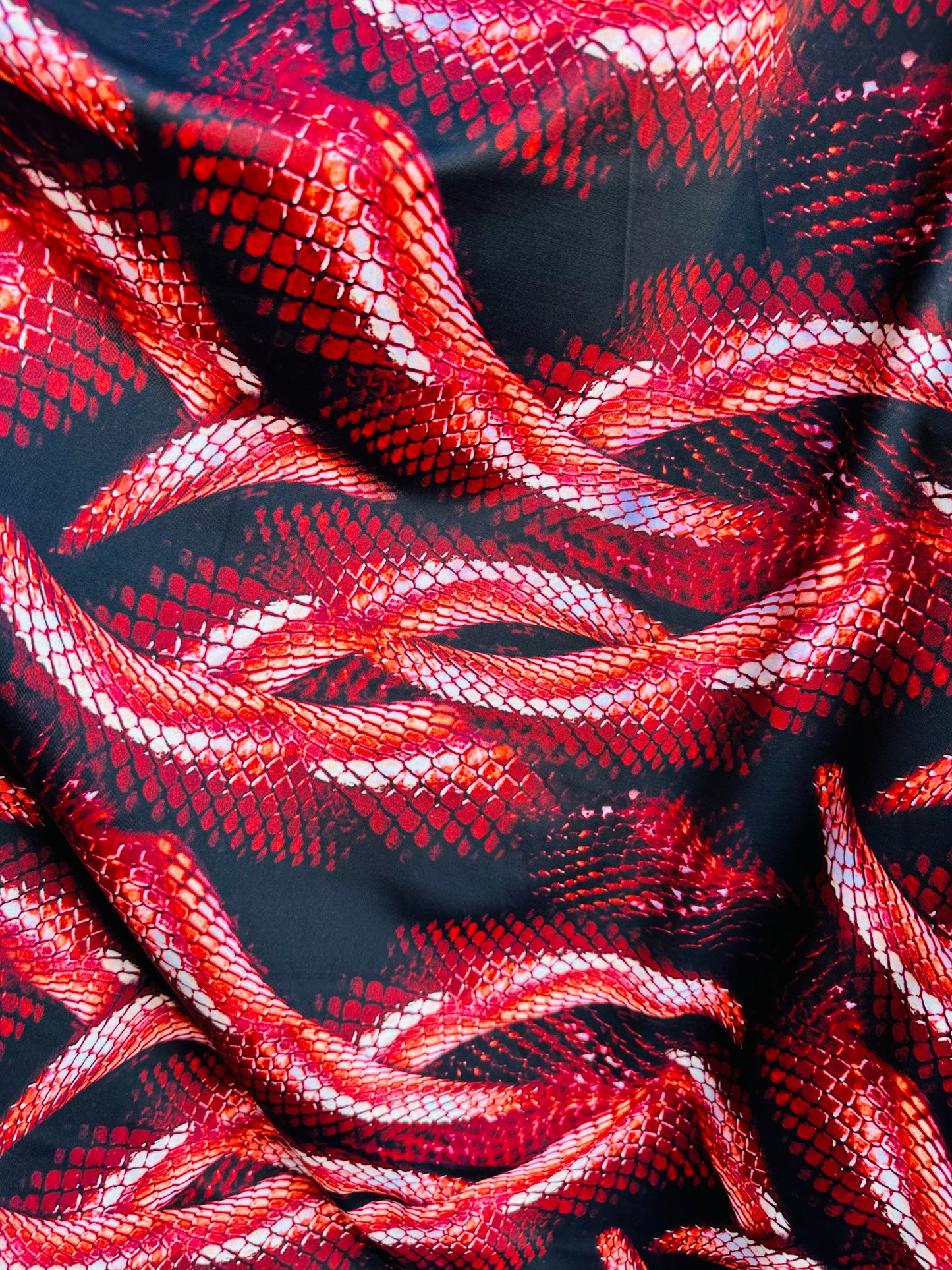 Anaconda Amazon design exotic snake print on great quality of nylon spandex 4-way stretch 58/60” Sold by the YD. Ships worldwide