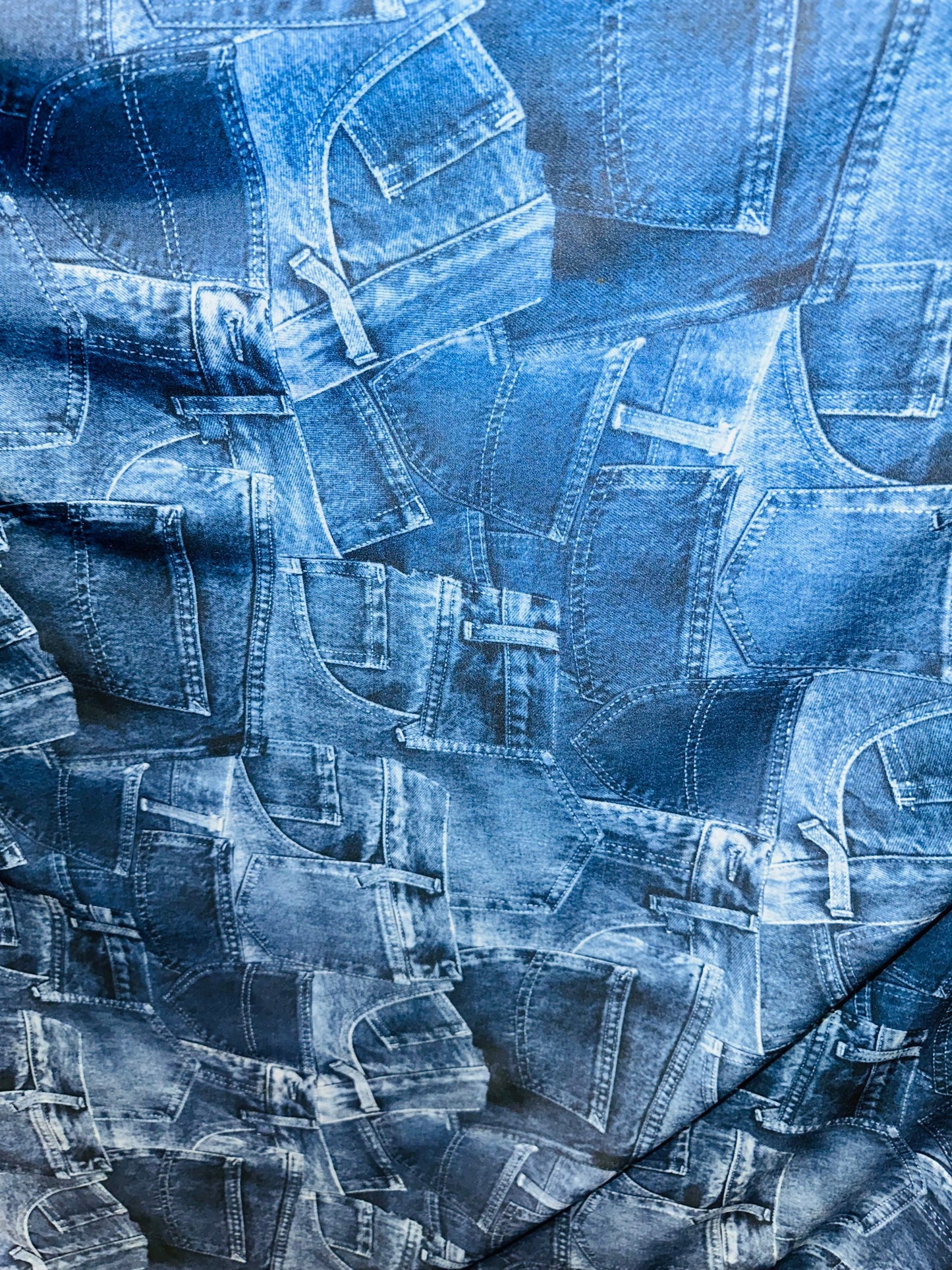 Jeans Pocket design print on great quality of poly spandex 4-way stretch 58/60” Sold by the YD.