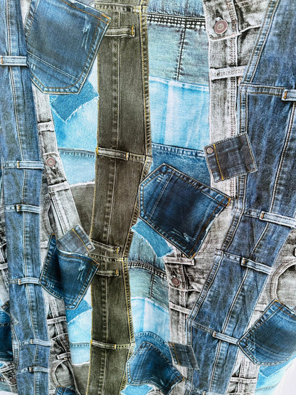 Luxury Jeans Pocket design print on great quality of nylon spandex 4-way stretch 58/60” Sold by the YD.