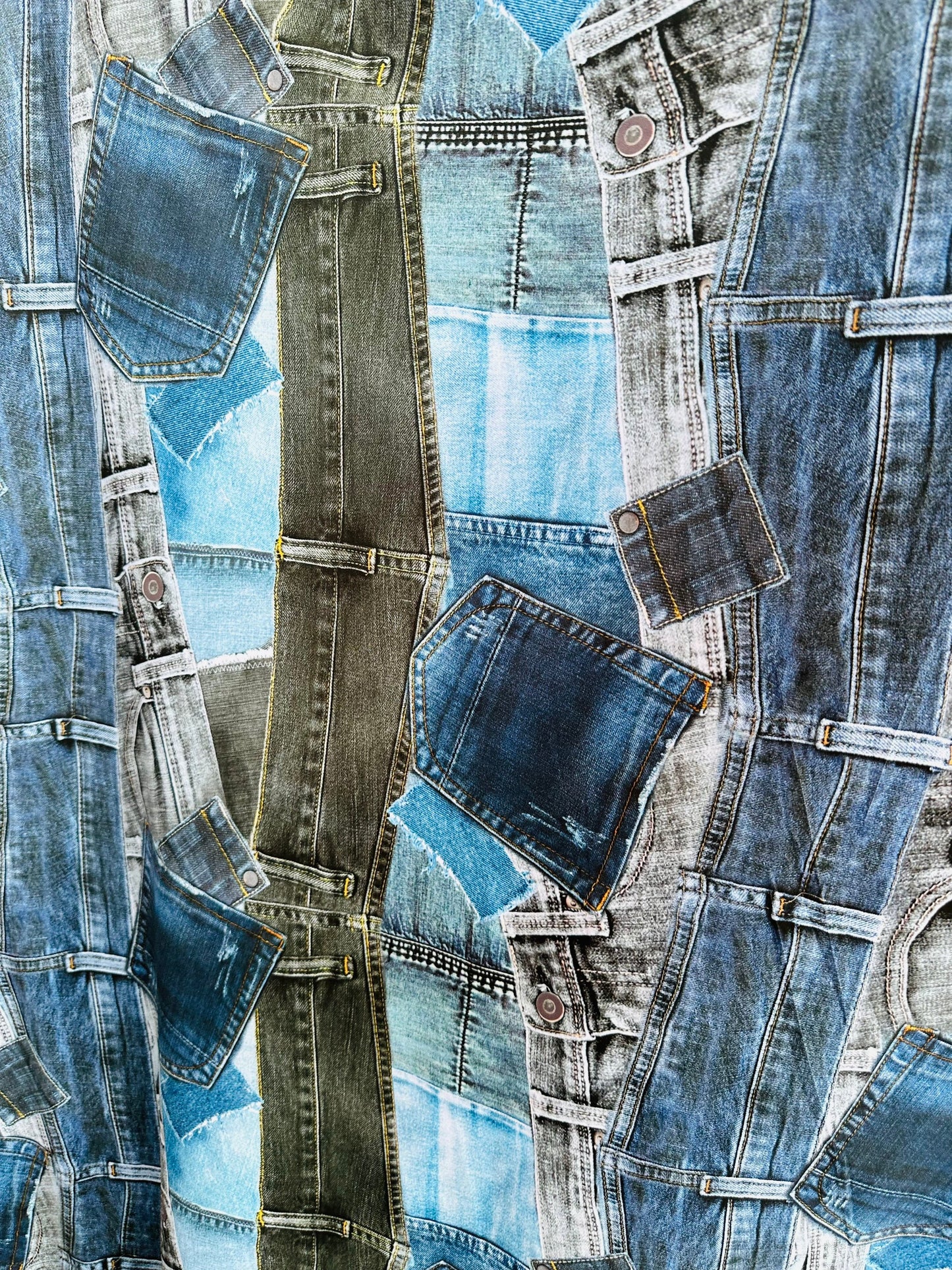 Luxury Jeans Pocket design print on great quality of nylon spandex 4-way stretch 58/60” Sold by the YD.