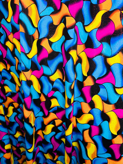 New Luxury Abstract design Multicolor with foil print on great quality of nylon spandex 4way stretch 58/60” Sold by the YD. Ships worldwide