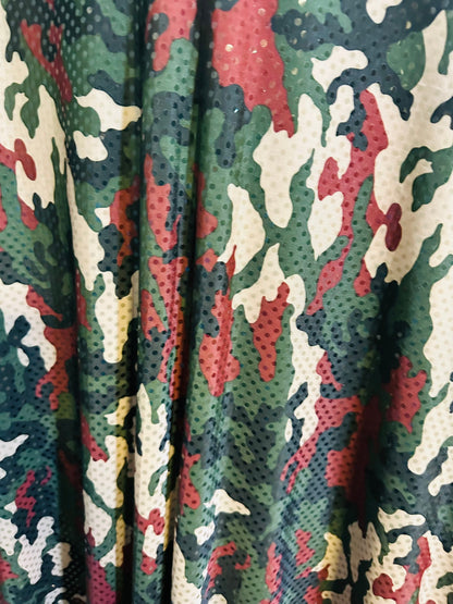 Camouflage design Army color print on great quality of poly spandex 2-way stretch with clear sequins 58/60” Sold by the YD.