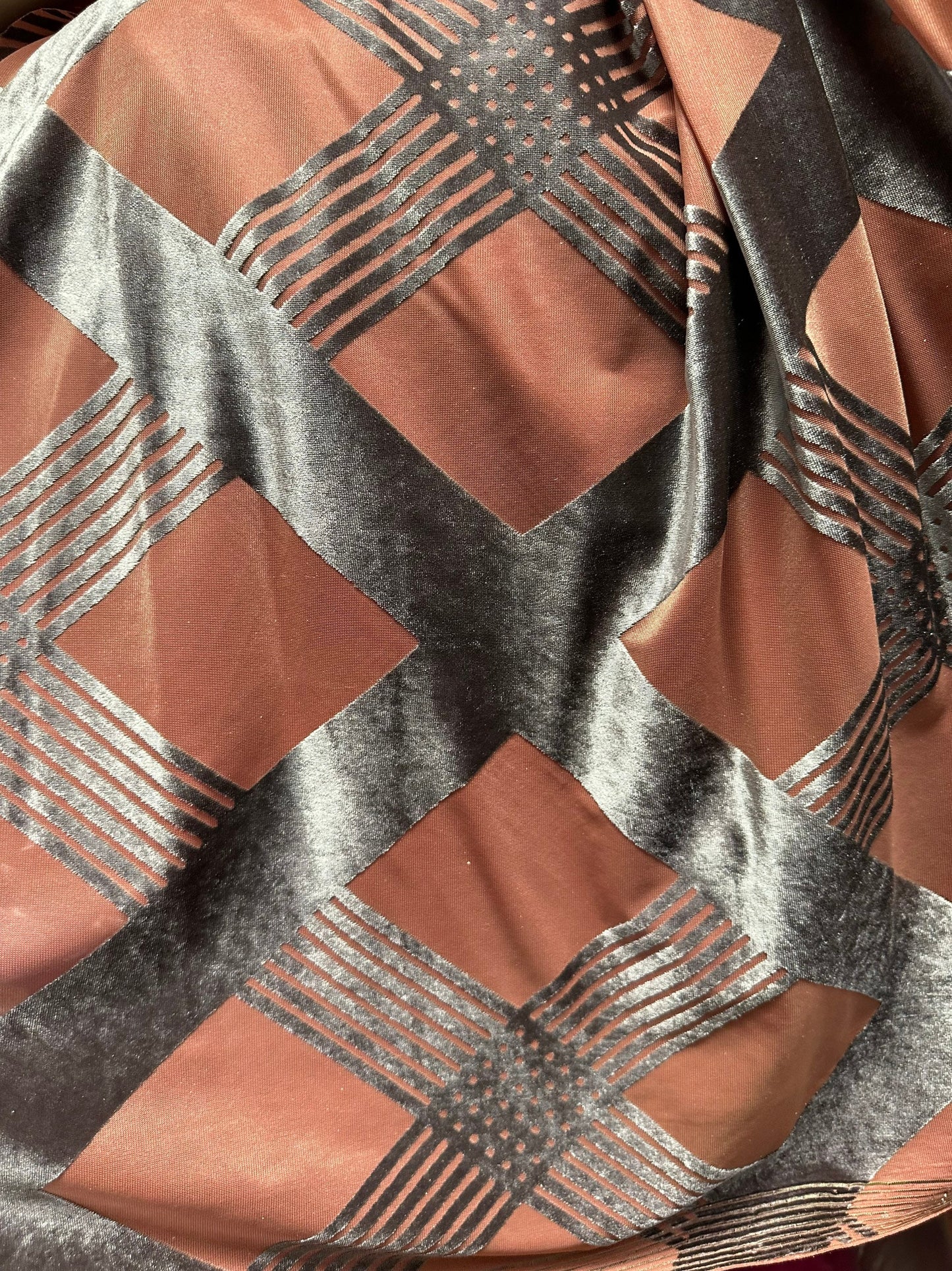 New  Luxury Geometric design burnout stretch velvet 4-way stretch blush/pink 58/60” Sold by the YD.