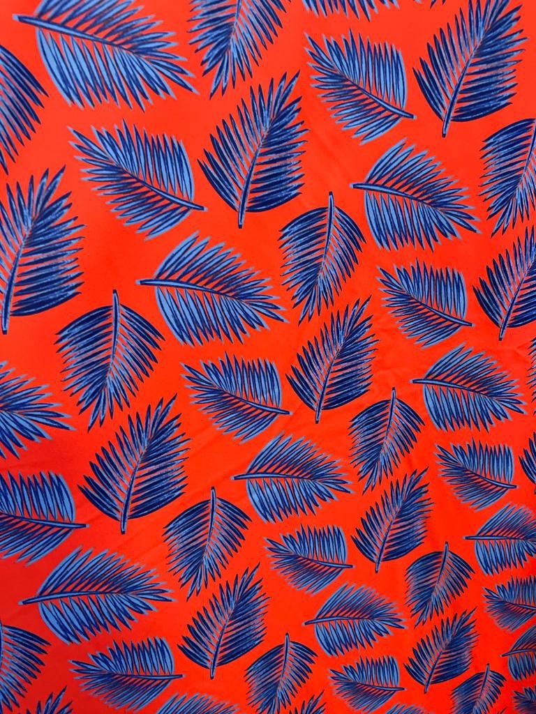 New  Tropical Leaf design print on best quality of nylon spandex 4-way stretch 58/60” Sold by the YD. Ships worldwide from Los Angeles Calif