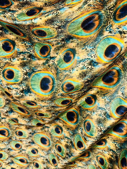 Peacock Luxury design print on great quality of stretch velvet 420G 4-way stretch 58/60”