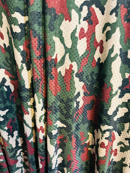 Camouflage design Army color print on great quality of poly spandex 2-way stretch with clear sequins 58/60” Sold by the YD.