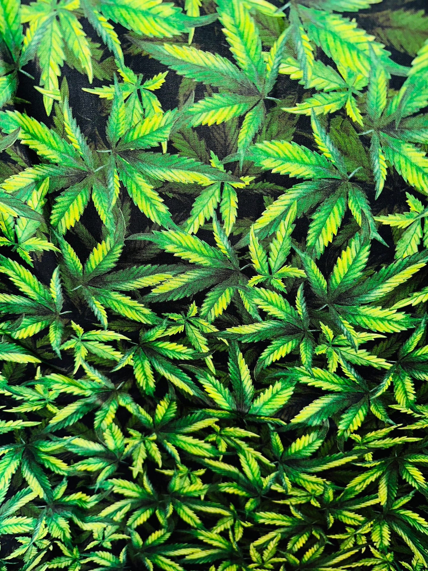 New marijuana cannabis design print on 100% cotton non stretch 45” Sold by the YD. Ships worldwide from Los Angeles California USA.