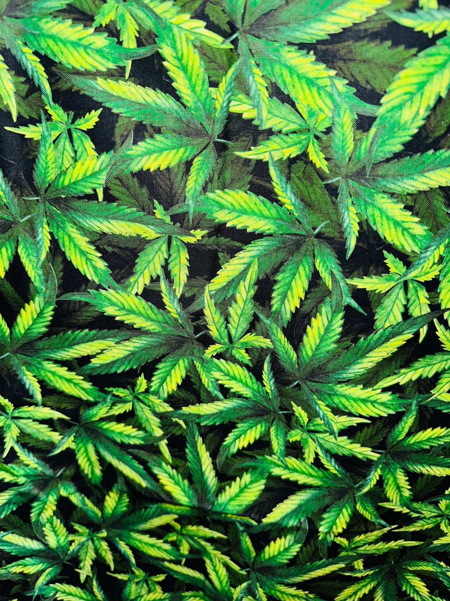 New marijuana cannabis design print on 100% cotton non stretch 45” Sold by the YD. Ships worldwide from Los Angeles California USA.