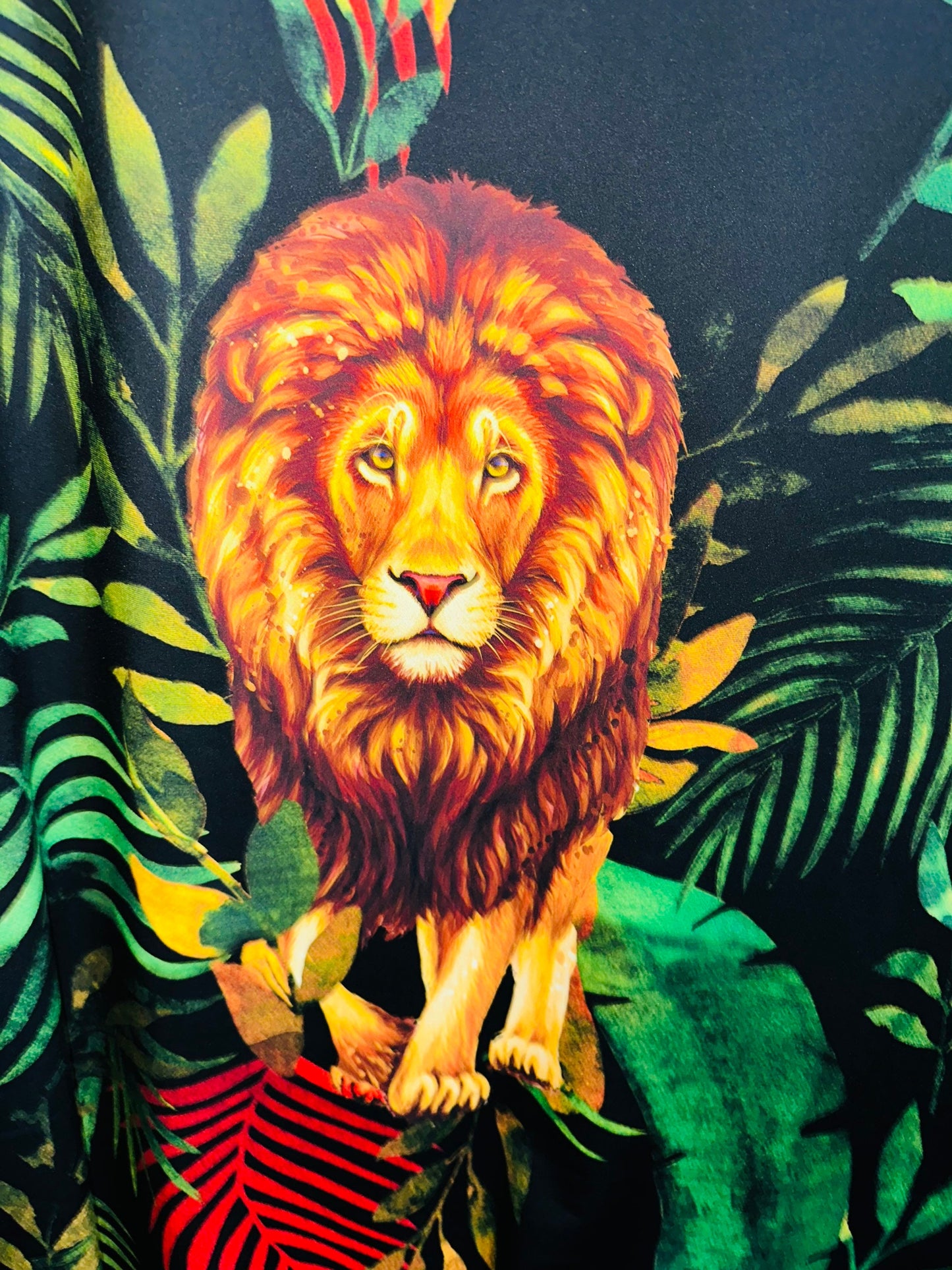 New Exotic Lion King design print on best quality of nylon spandex 4-way stretch 58/60” Sold by the YD. Ships worldwide from LA