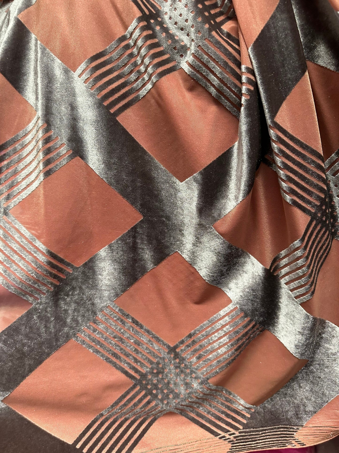 New  Luxury Geometric design burnout stretch velvet 4-way stretch blush/pink 58/60” Sold by the YD.