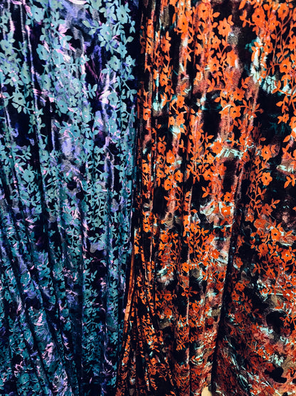 Luxury floral design on Italian burnout stretch velvet 4-way stretch high quality fabrics 58/60”