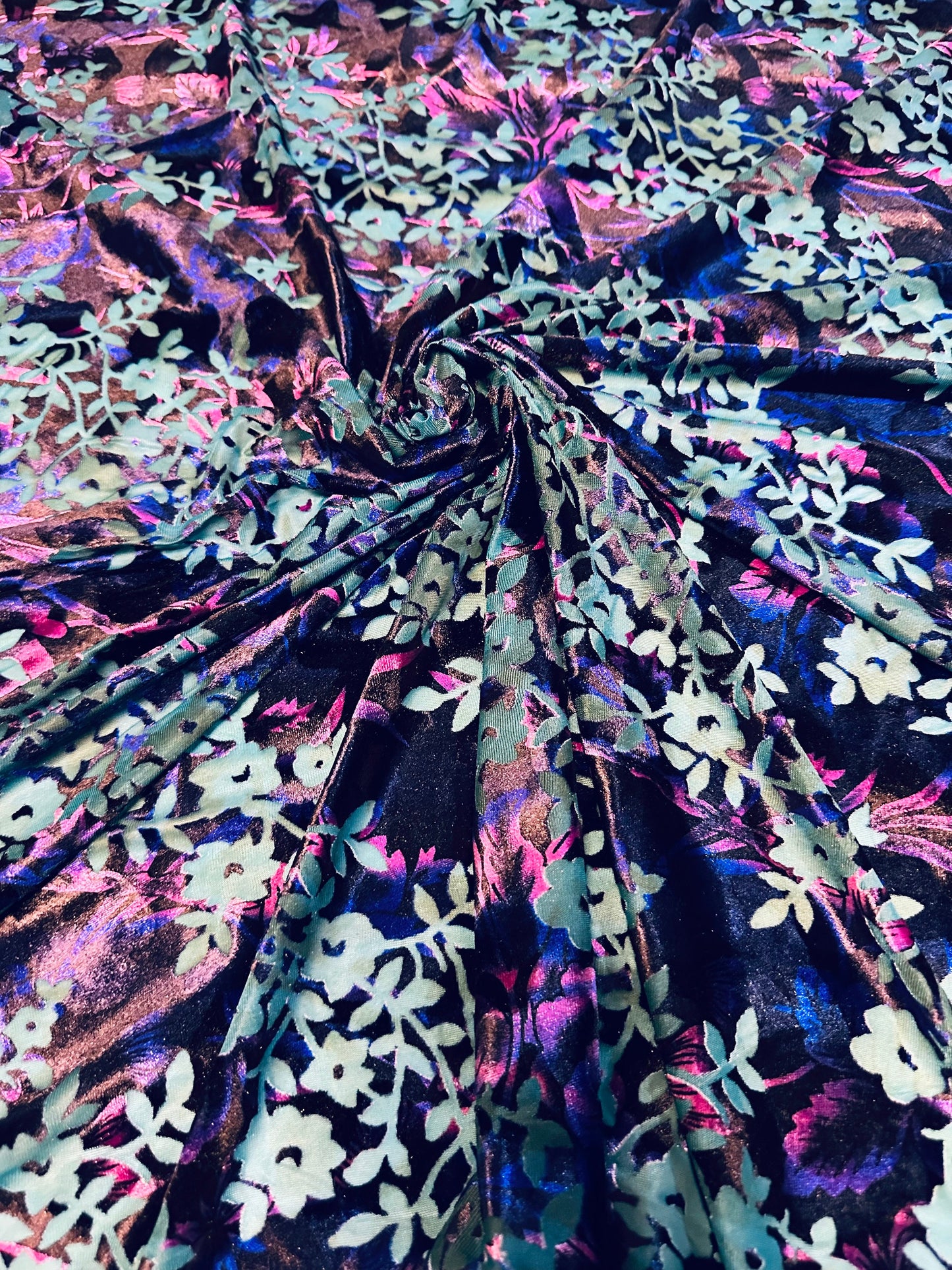 Luxury floral design on Italian burnout stretch velvet 4-way stretch high quality fabrics 58/60”