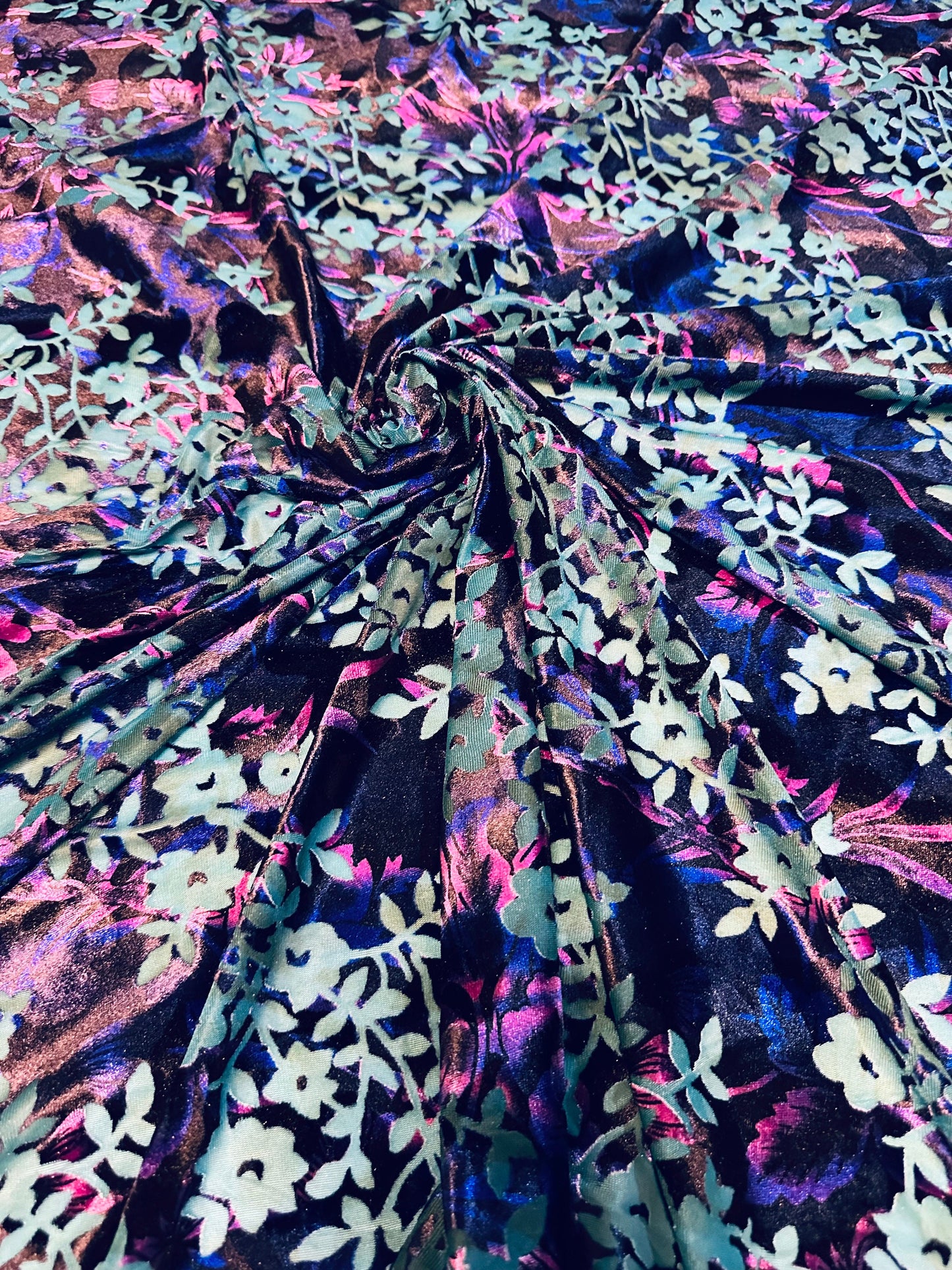 Luxury floral design on Italian burnout stretch velvet 4-way stretch high quality fabrics 58/60”