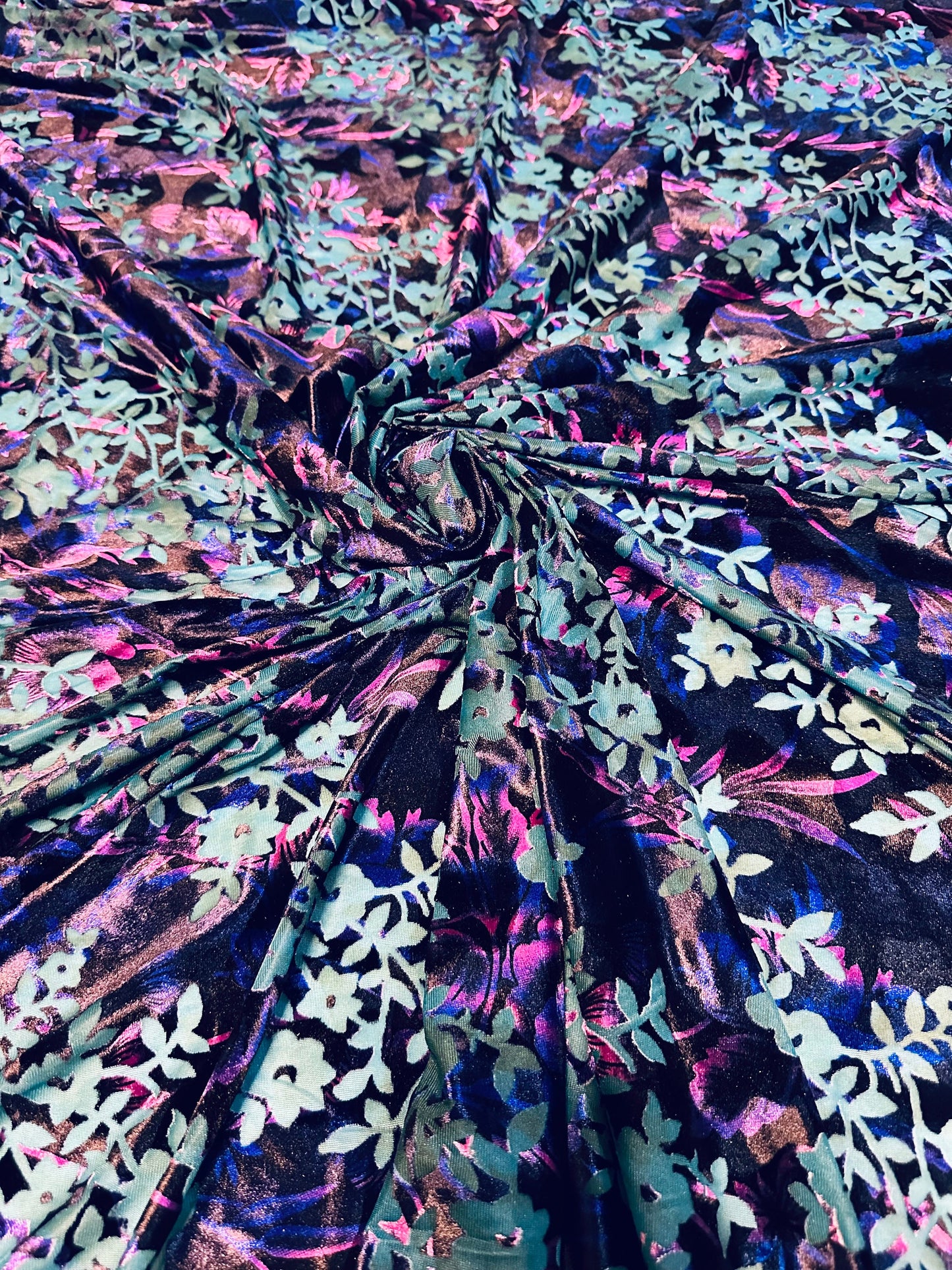 Luxury floral design on Italian burnout stretch velvet 4-way stretch high quality fabrics 58/60”