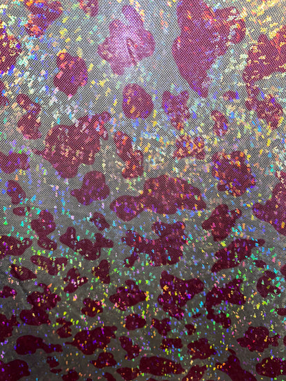 Exotic cow design print on hologram shattered glass metallic nylon spandex best quality 4-way stretch