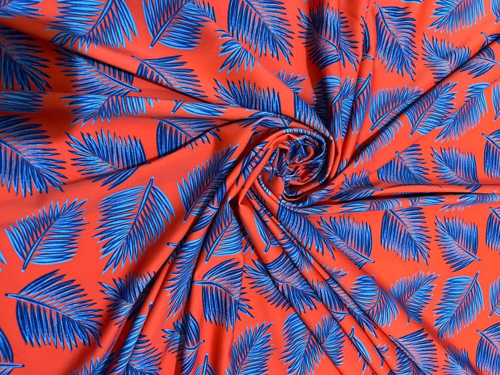 New  Tropical Leaf design print on best quality of nylon spandex 4-way stretch 58/60” Sold by the YD. Ships worldwide from Los Angeles Calif