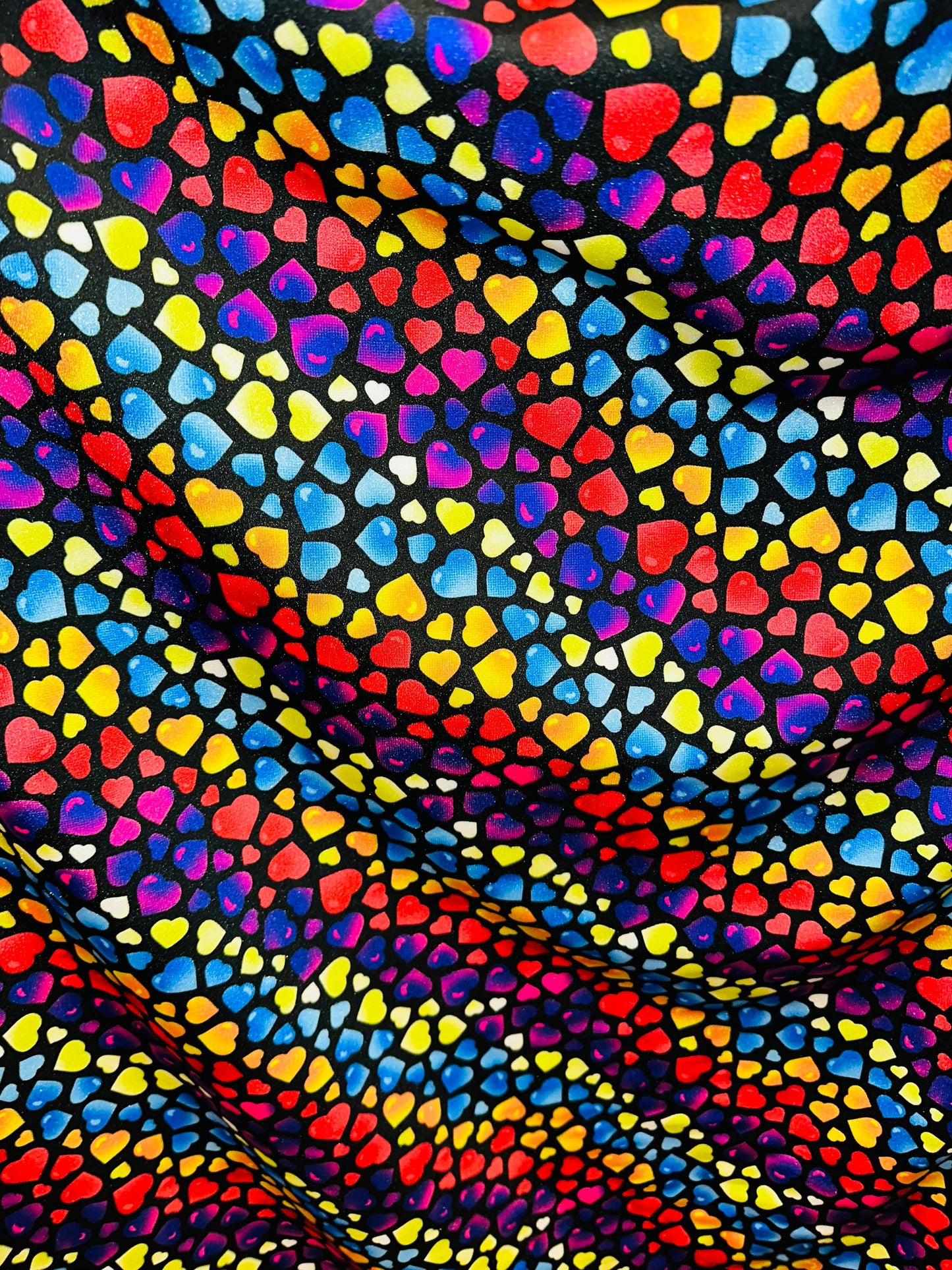 Fantastic Hearts design black/Multicolor print on best quality of nylon spandex 4-way stretch 58/60”