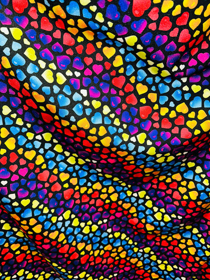 Fantastic Hearts design black/Multicolor print on best quality of nylon spandex 4-way stretch 58/60”