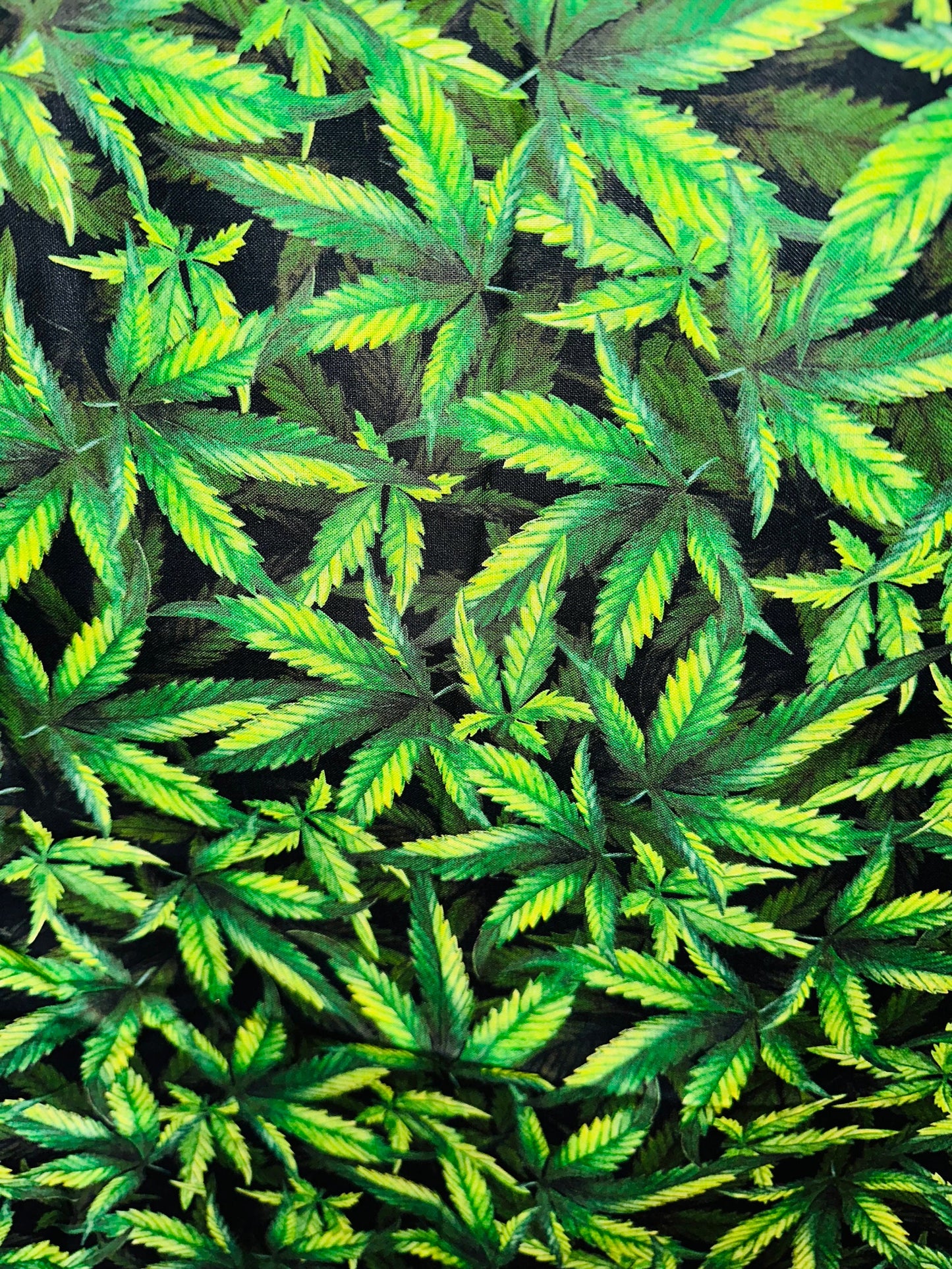 New marijuana cannabis design print on 100% cotton non stretch 45” Sold by the YD. Ships worldwide from Los Angeles California USA.