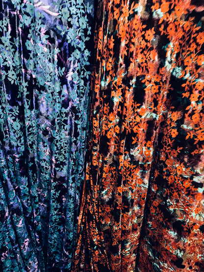 Luxury floral design on Italian burnout stretch velvet 4-way stretch high quality fabrics 58/60”