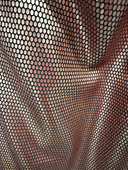 Honeycomb sequins design Rose Gold  on metallic nylon spandex 2-way stretch