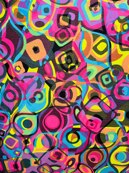 New Modern abstract design multicolor with neon colors print on great quality of nylon spandex 4-way stretch