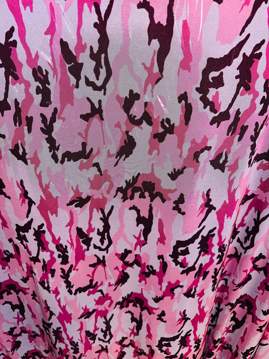 Camouflage pink multicolor print on great quality of nylon power mesh 4-way stretch