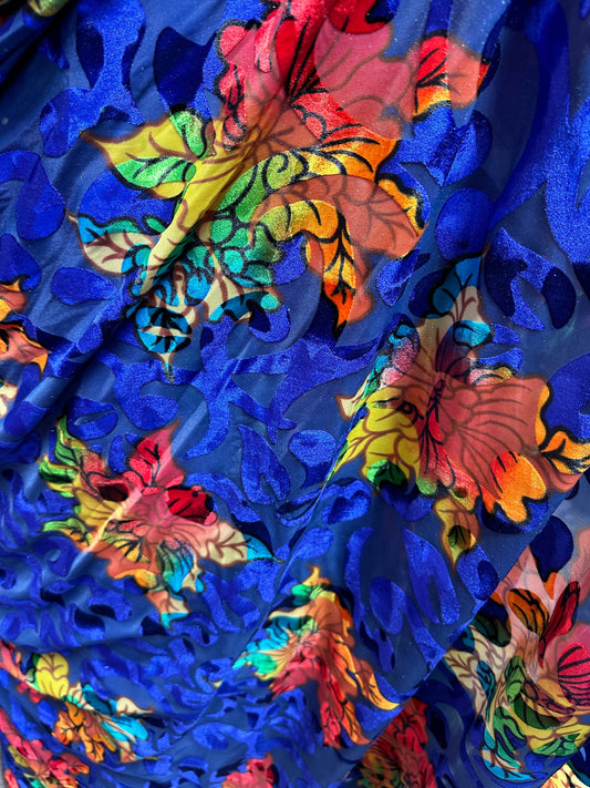 Victoria burnout design sapphire multicolor high quality of Italian fabrics by AlexLAFabrics