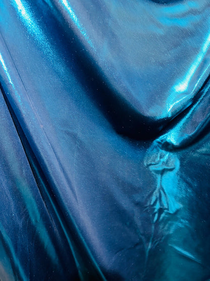 Navy/Teal metallic nylon spandex with foggy foil 4-way stretch 58/60”