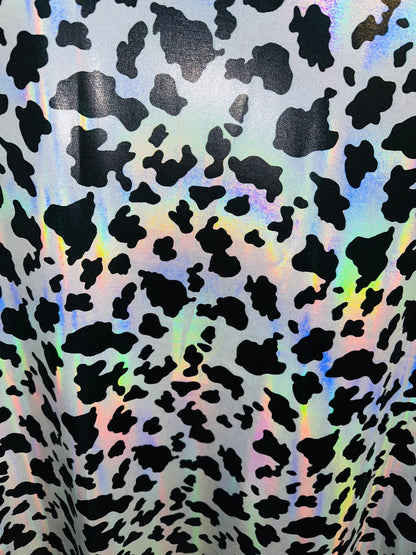 Luxury Cow design on hologram metallic nylon spandex 4-way stretch 58/60” High quality fabrics by AlexLAFabrics