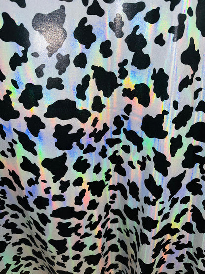 Luxury Cow design on hologram metallic nylon spandex 4-way stretch 58/60” High quality fabrics by AlexLAFabrics