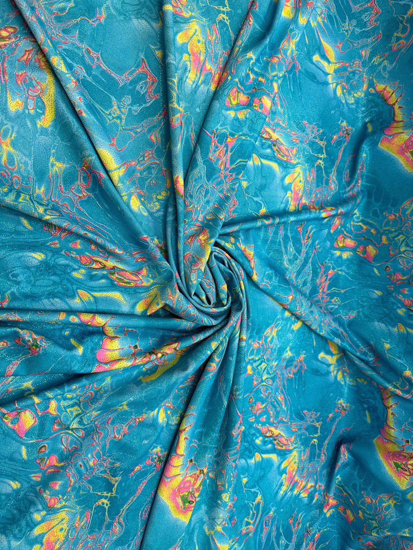 Modern abstract Lava design hologram metallic nylon spandex 4-way stretch 58/60” High quality fabrics by AlexLAFabrics