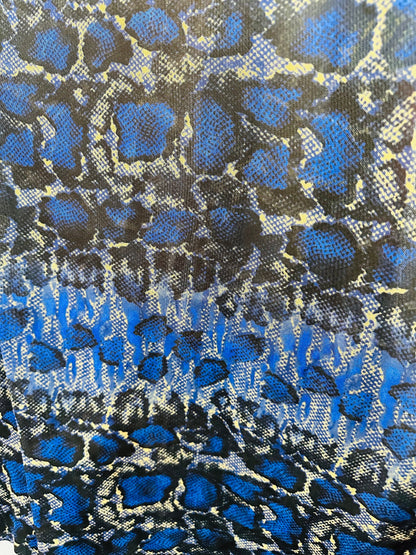 Exotic Snake design sapphire/Taupe print on great quality of nylon power mesh 4-way stretch 58/60” Sold by the YD. Ships worldwide