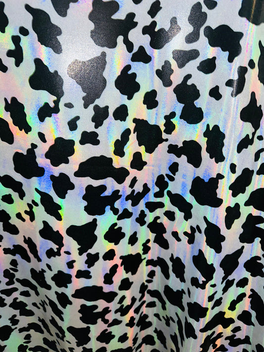 Luxury Cow design on hologram metallic nylon spandex 4-way stretch 58/60” High quality fabrics by AlexLAFabrics