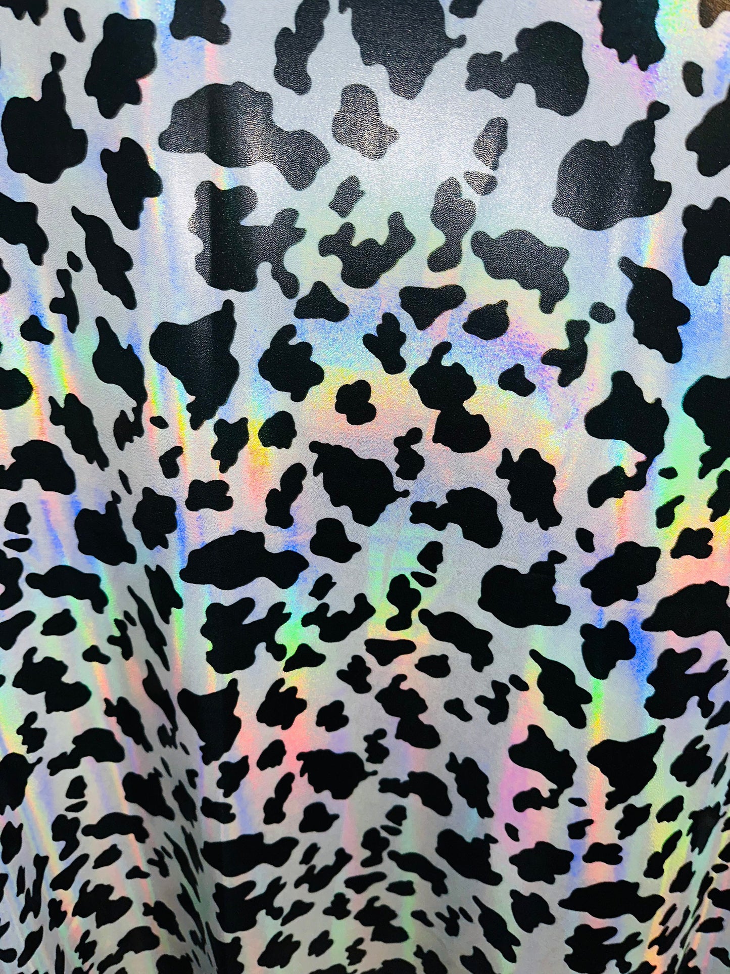 Luxury Cow design on hologram metallic nylon spandex 4-way stretch 58/60” High quality fabrics by AlexLAFabrics