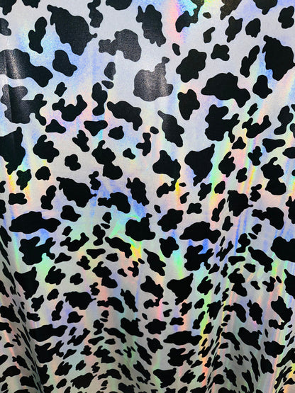 Luxury Cow design on hologram metallic nylon spandex 4-way stretch 58/60” High quality fabrics by AlexLAFabrics