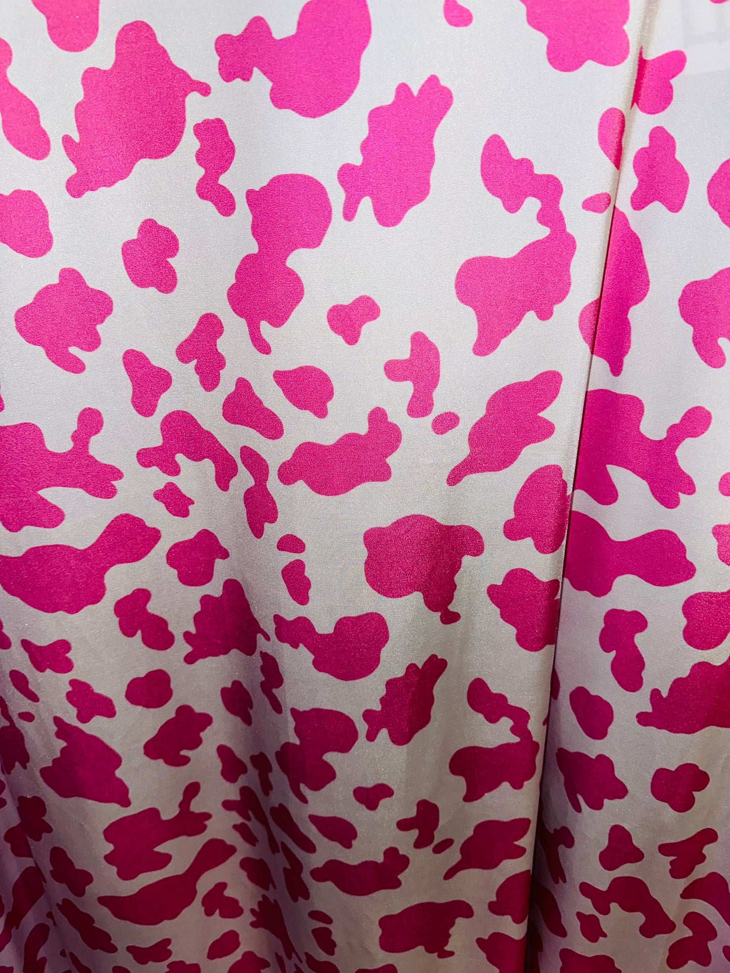 Cow design on shiny nylon spandex 4-way stretch pink/white 58/60” High quality fabrics by AlexLAFabrics