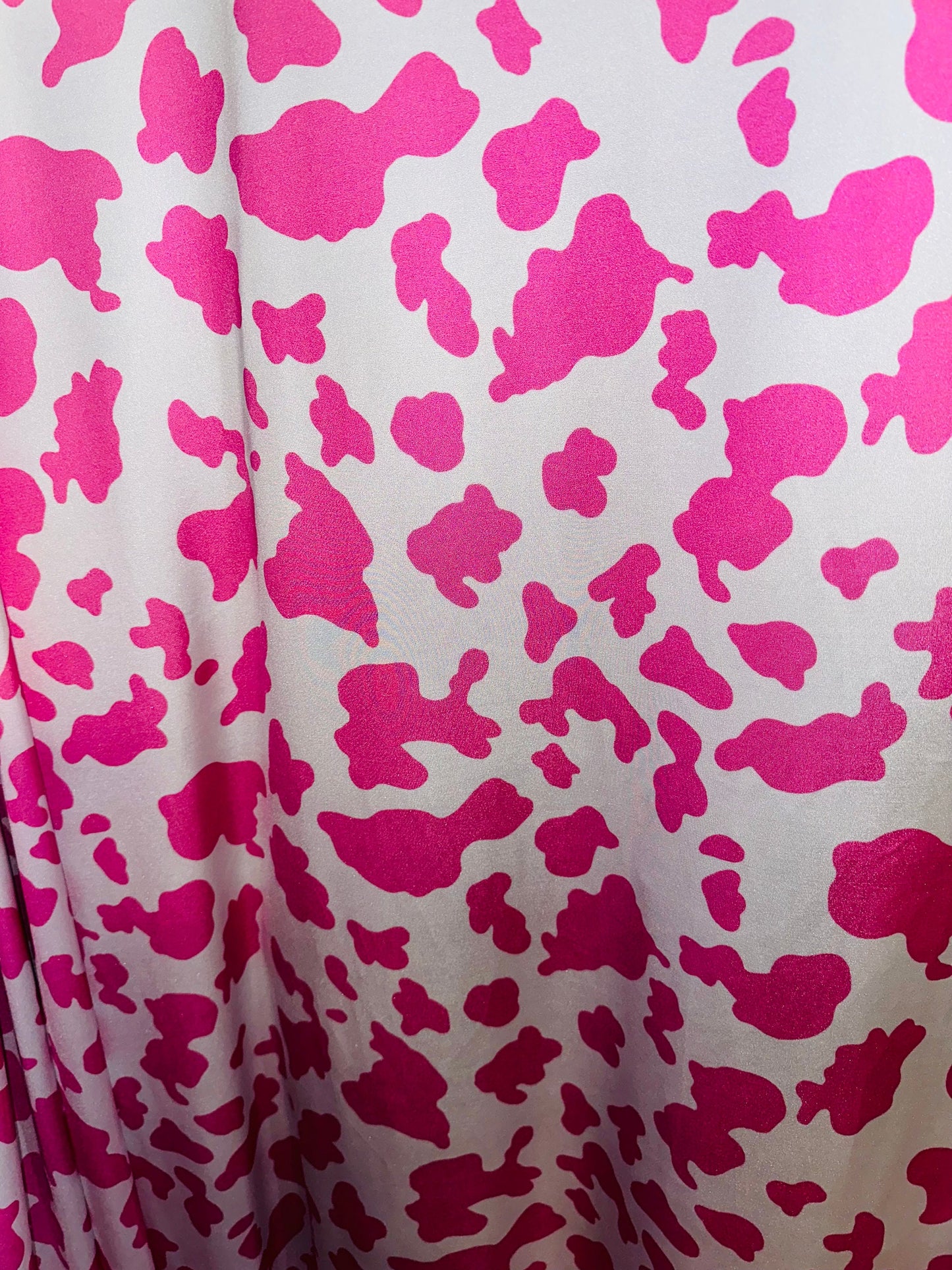 Cow design on shiny nylon spandex 4-way stretch pink/white 58/60” High quality fabrics by AlexLAFabrics