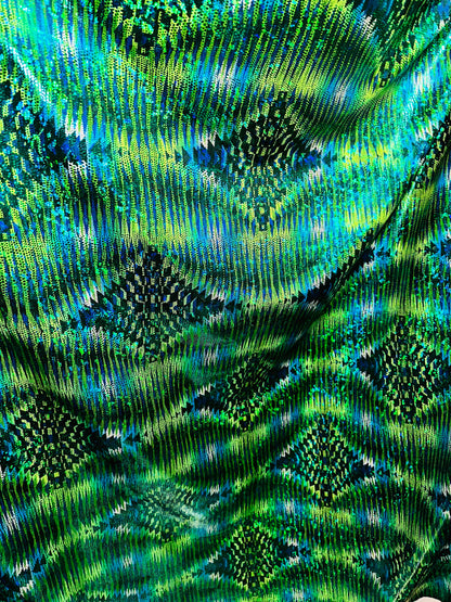 New reptile abstract design hologram metallic nylon spandex 4-way stretch 58/60”