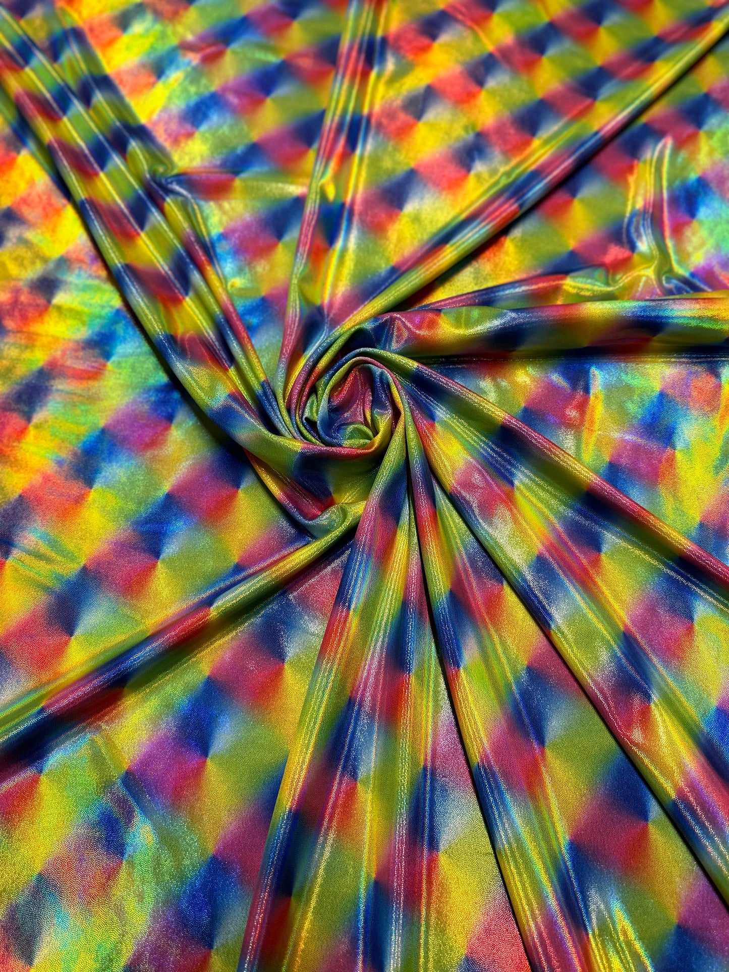 New Luxury Rainbow abstract design hologram metallic nylon spandex 4-way stretch 58/60”