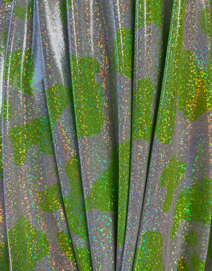 Exotic Cow design on best quality of hologram metallic nylon spandex 4-way stretch 58/60”