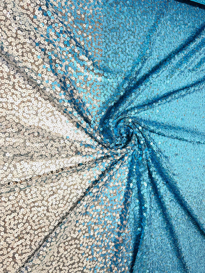 Luxury Ombre sequins Teal/silver 2-way stretch 58/60”