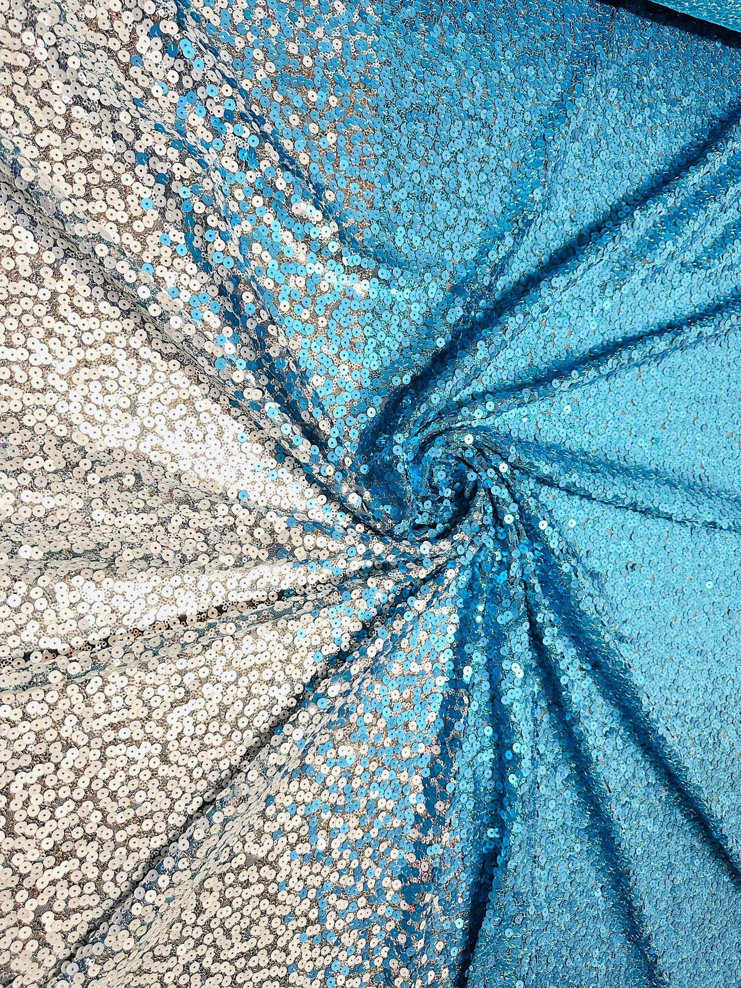 Luxury Ombre sequins Teal/silver 2-way stretch 58/60”