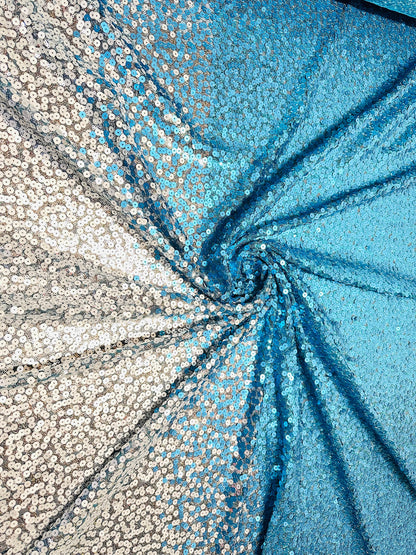 Luxury Ombre sequins Teal/silver 2-way stretch 58/60”