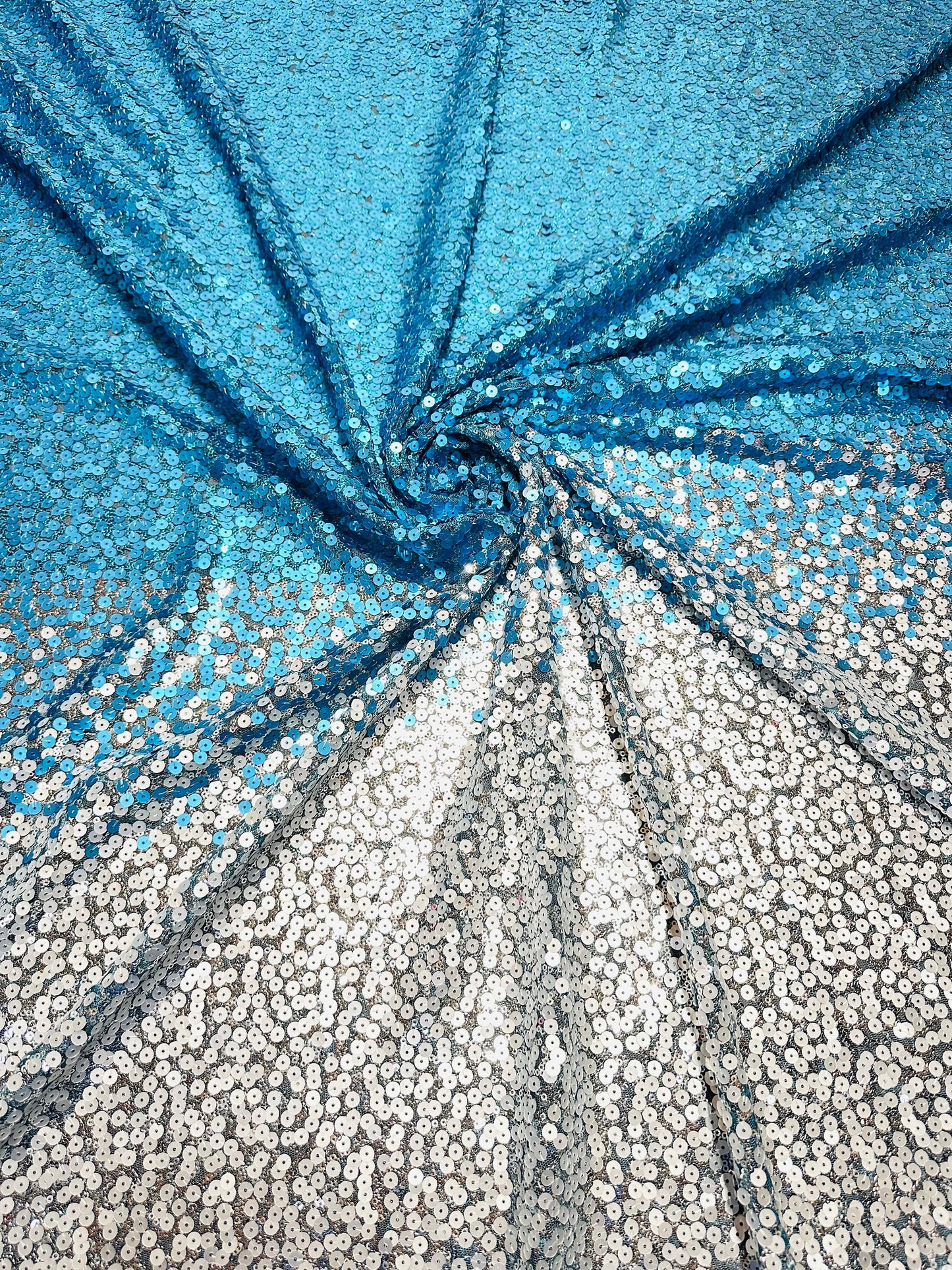 Luxury Ombre sequins Teal/silver 2-way stretch 58/60”